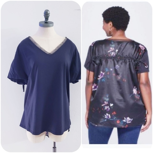 Plus size women's Black floral print top - Picture 1 of 5